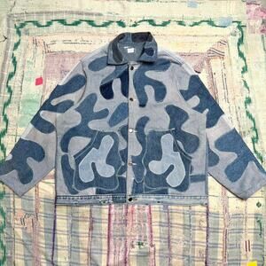Custom upcycled patchwork denim jacket XL